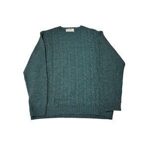 LINE OF TRADE Shetland Wool Cable Knit Sweater Teal Green XL
